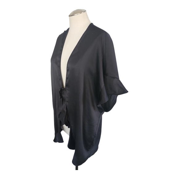 Victoria's Secret Elegant Black Robe Sexy Valentine Satin RuffleTie Robe Love - Picture 6 of 7